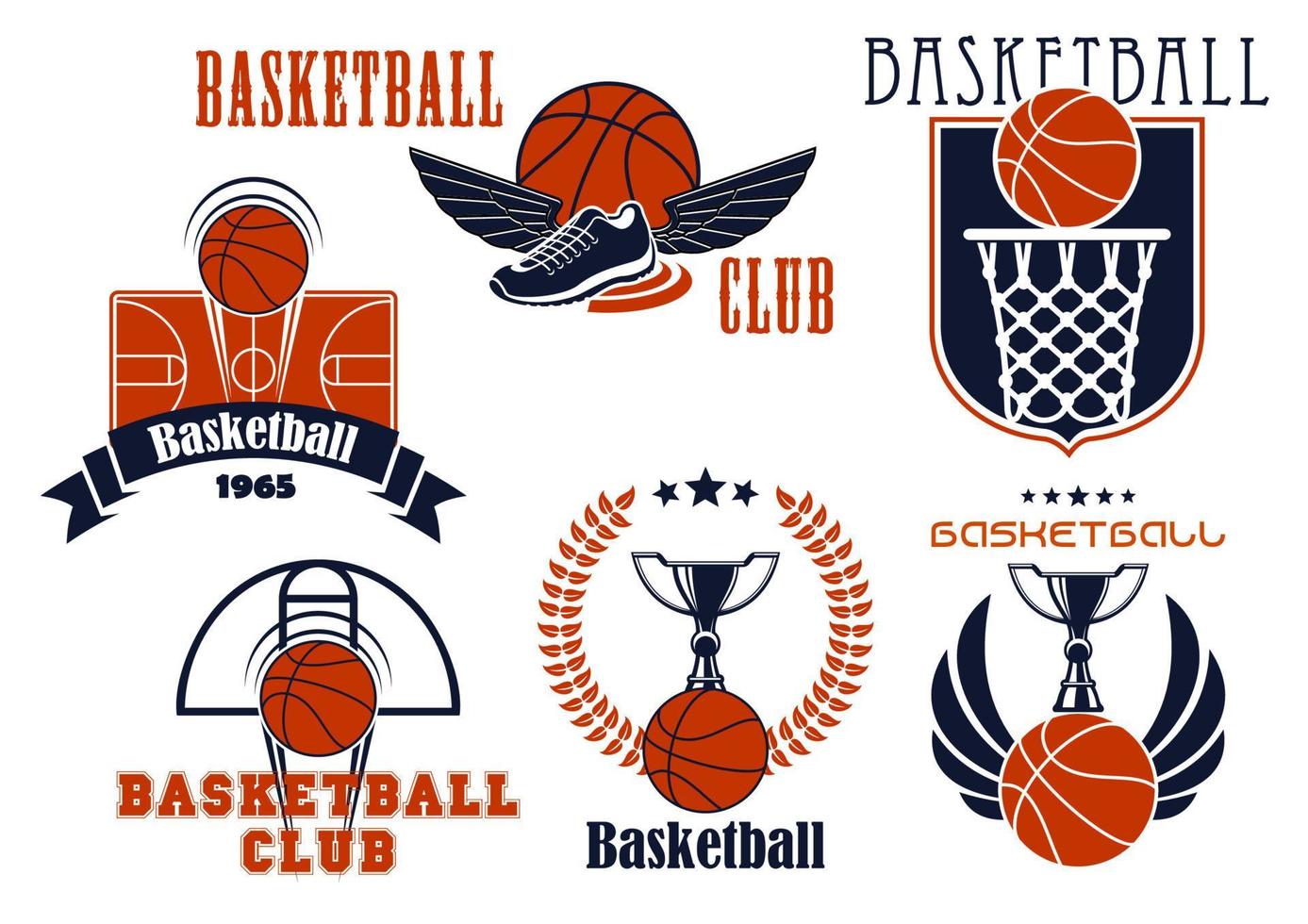 Basketball game icons with sport items vector