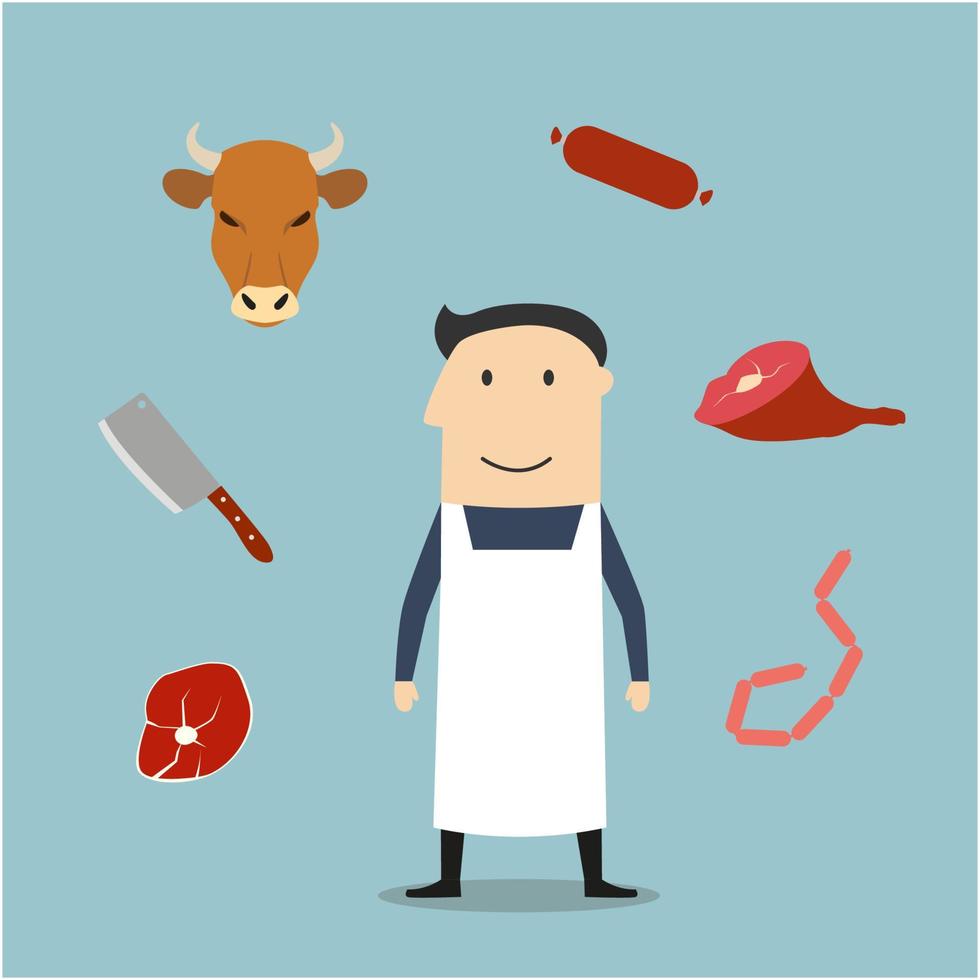 Butcher man and meat icons vector