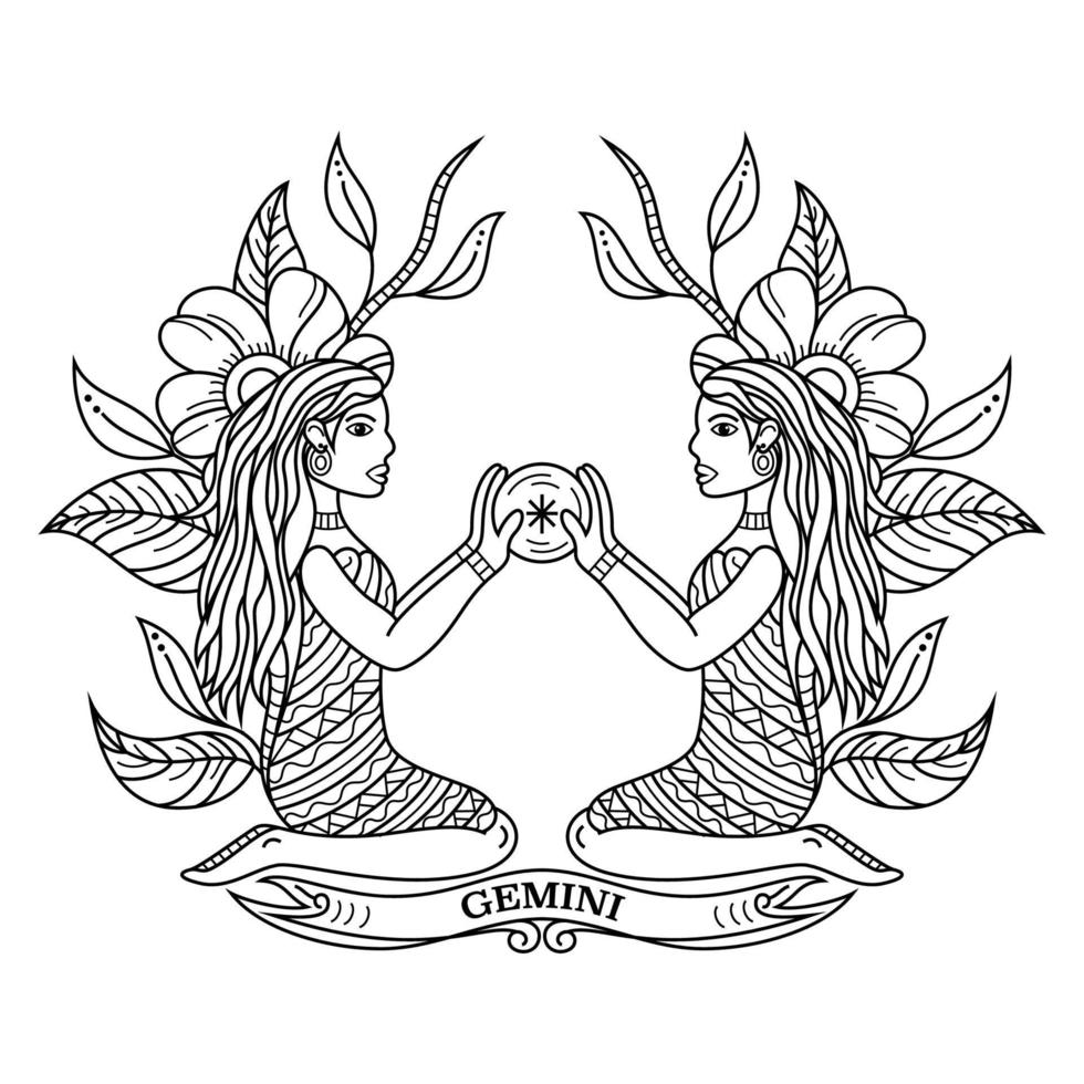 Gemini Zodiak line art vector