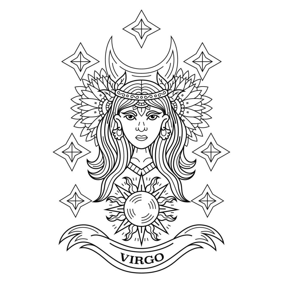 virgo zodiak arte lineal vector