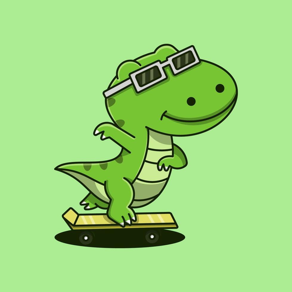 lindo t-rex jugando patineta vector