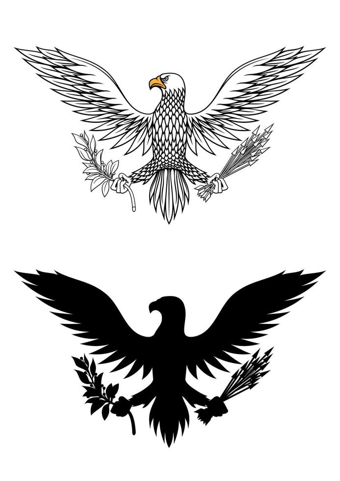 águila americana con rama y flechas vector