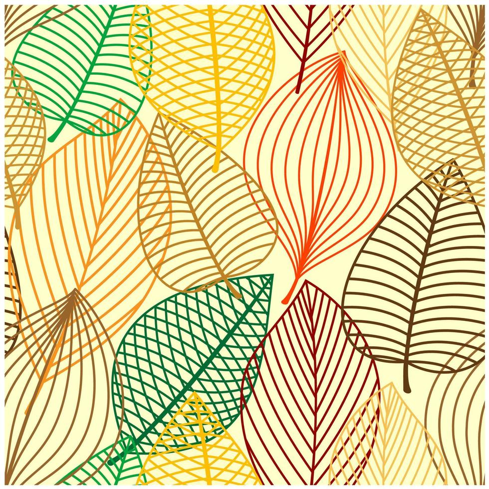 Colorful autumnal outline leaves seamless pattern vector