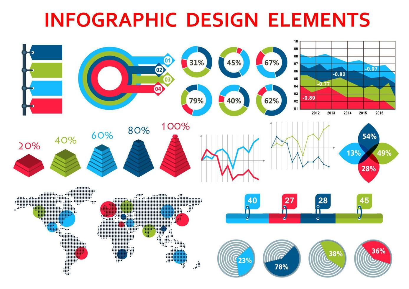 Map and charts infographis elements vector