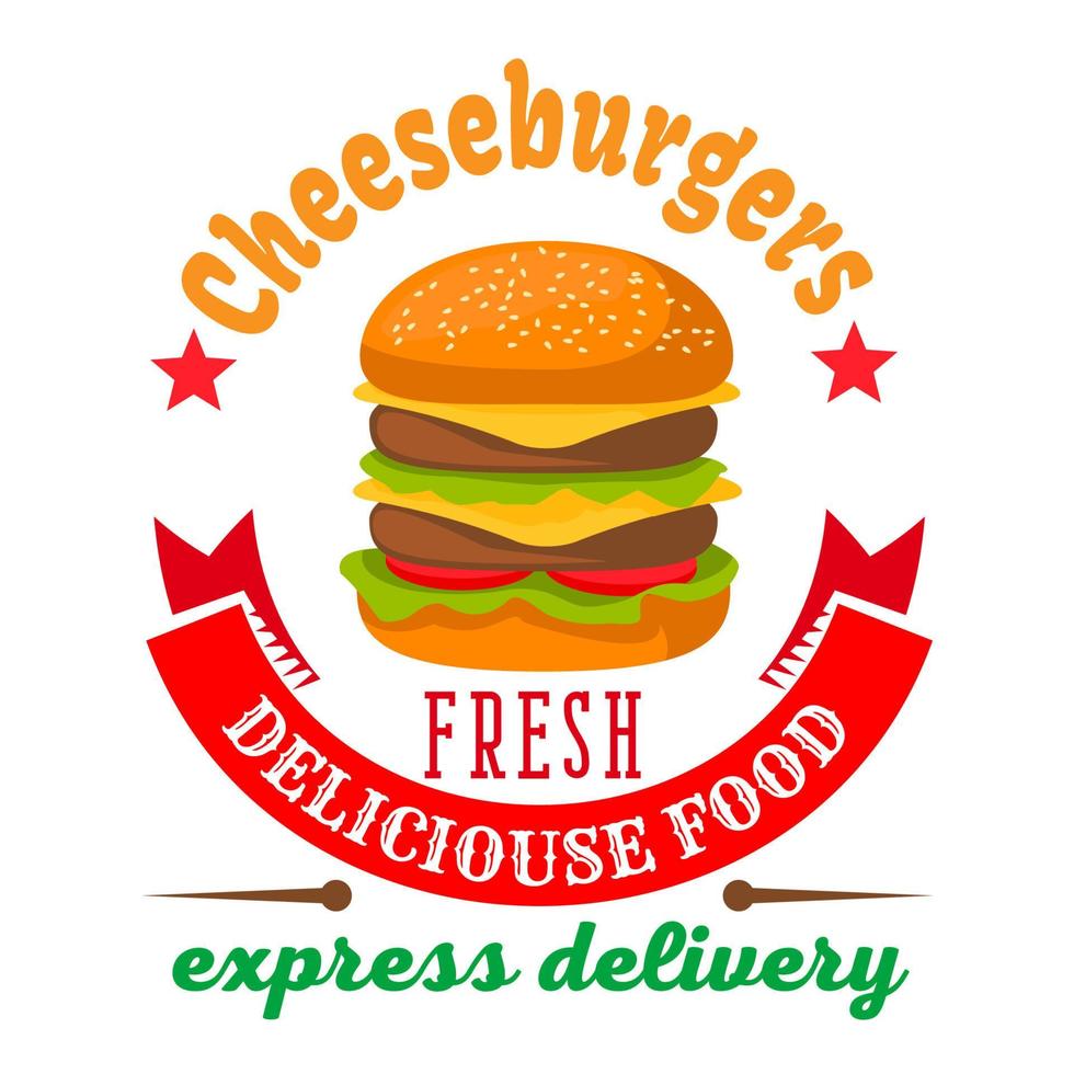Cheeseburger round icon for fast food cafe design vector