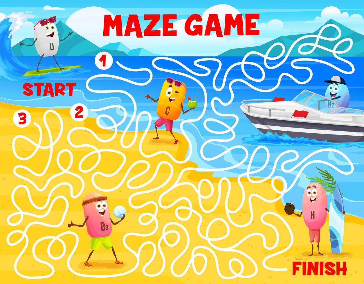 Labyrinth maze game with vitamins on vacation vector