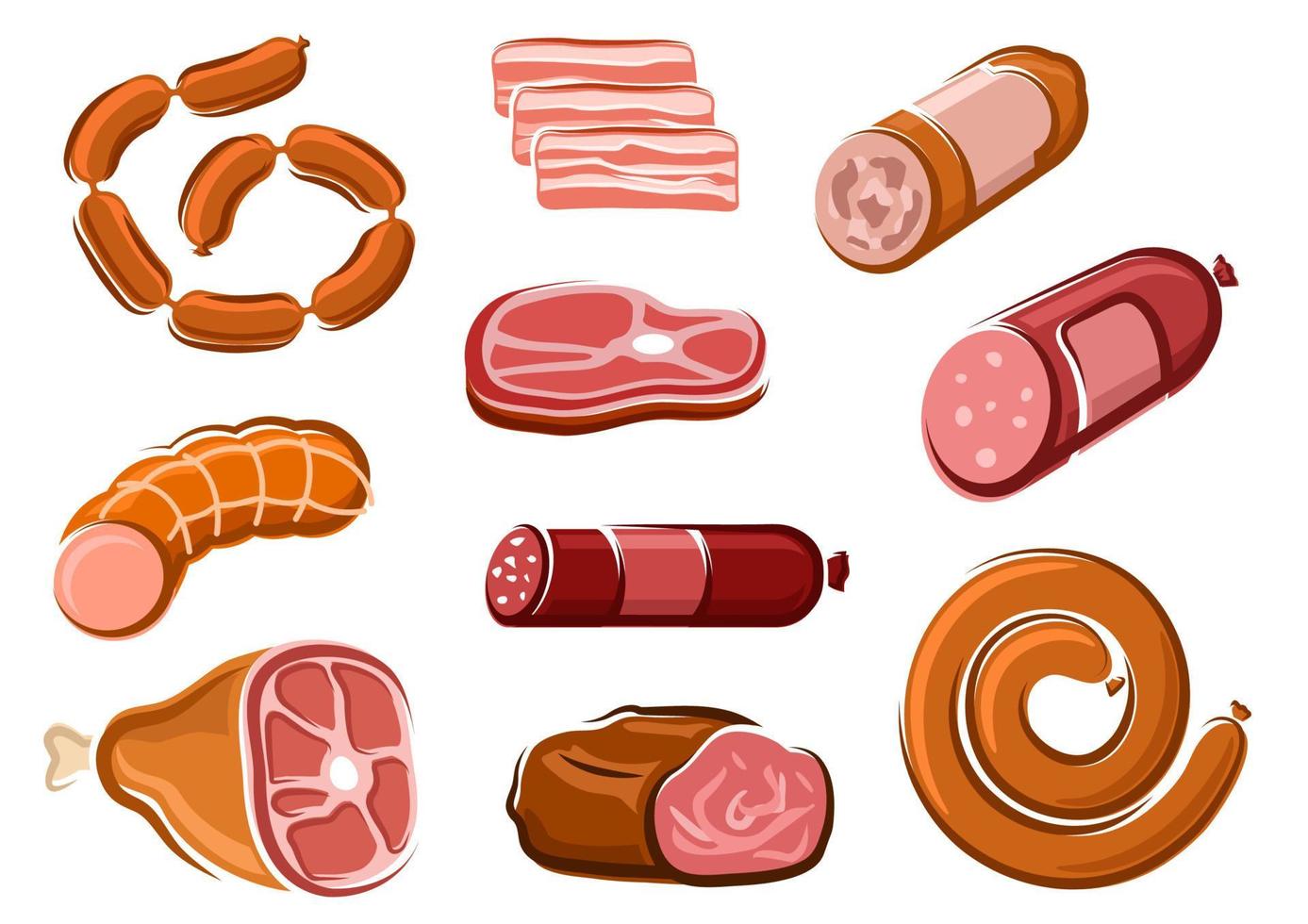 salchichas, jamón, tocino, rosbif y bistec vector