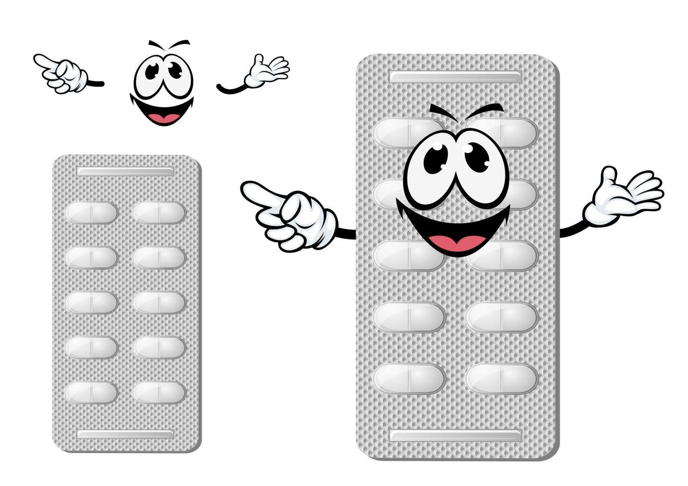 Cartoon smiling silver blister of pills vector