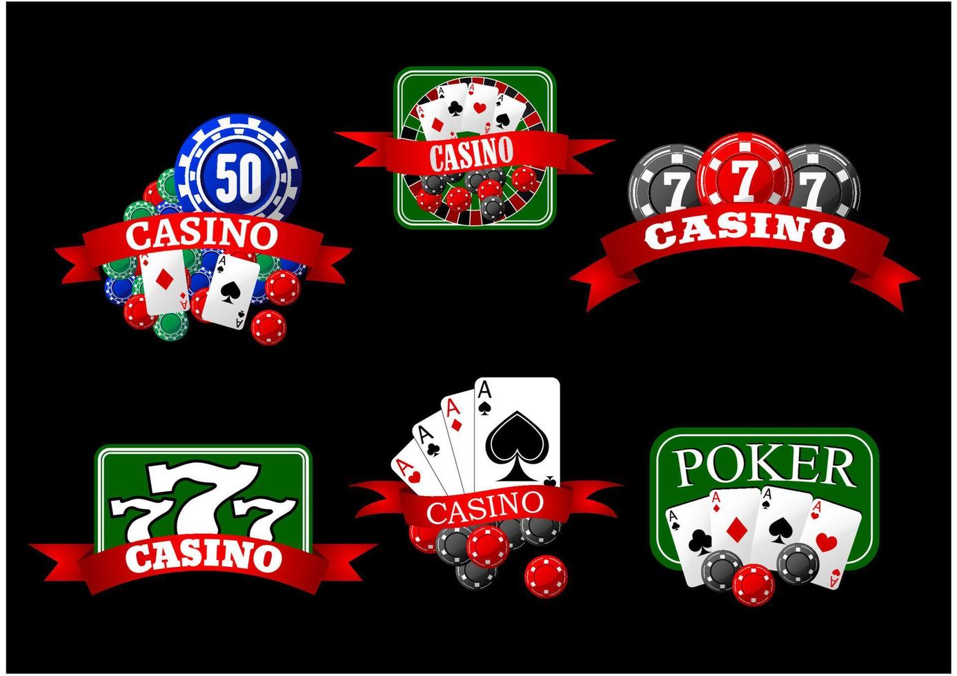 Casino, poker, jackpot and roulette icons vector