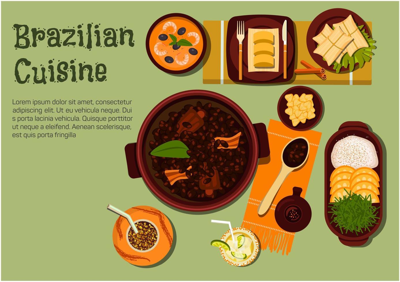 Brazilian dinner with feijoada stew flat icon vector