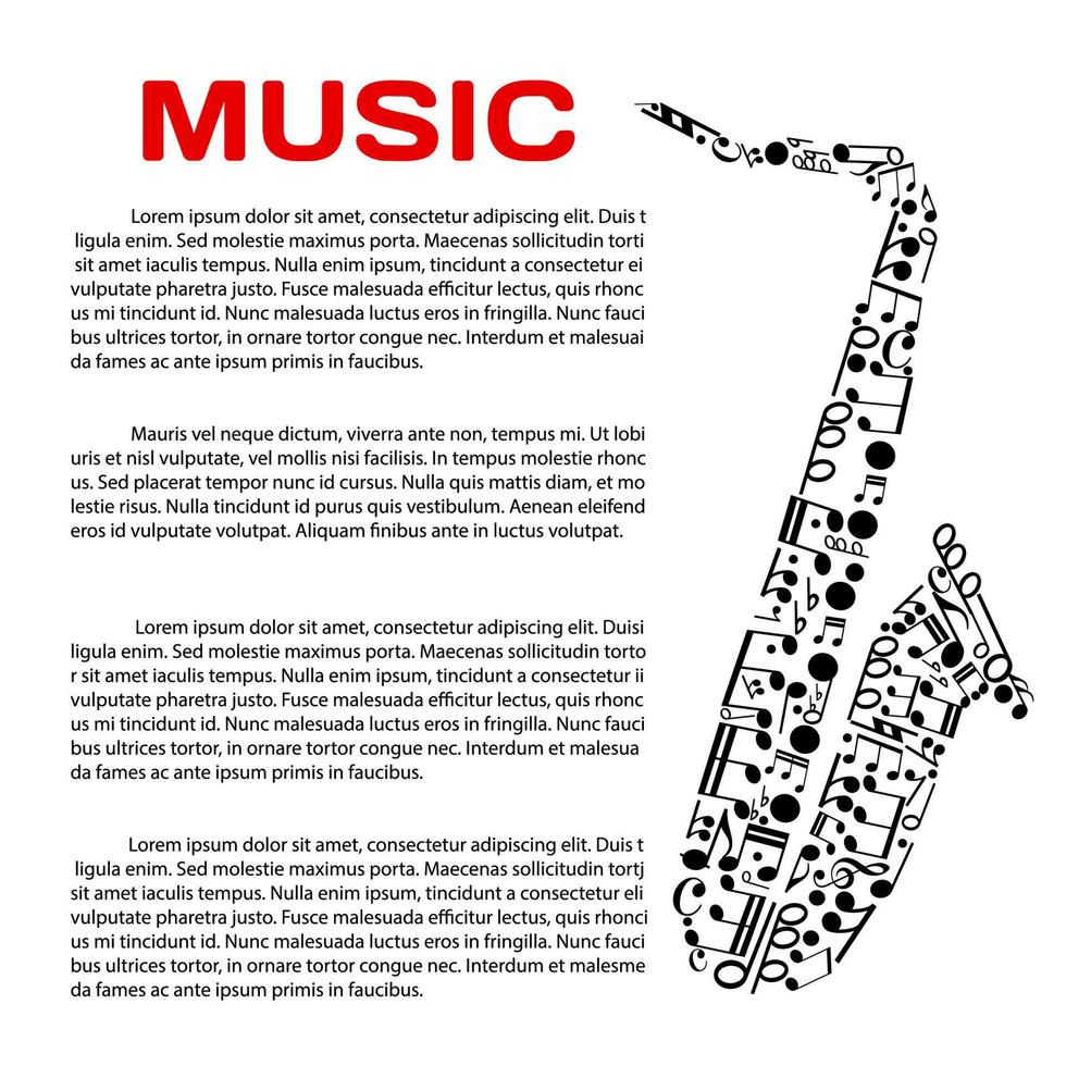 Musical poster with notes in a shape of saxophone vector