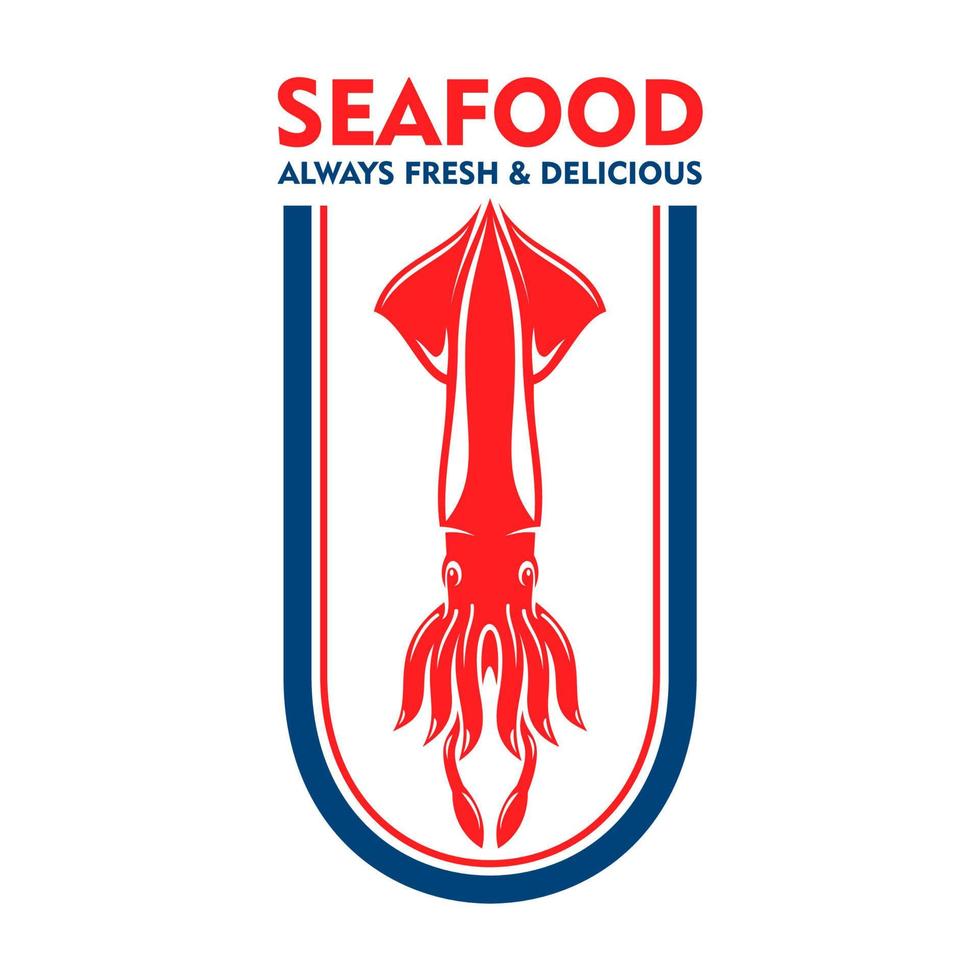 restaurante de mariscos icono retro con calamar europeo vector