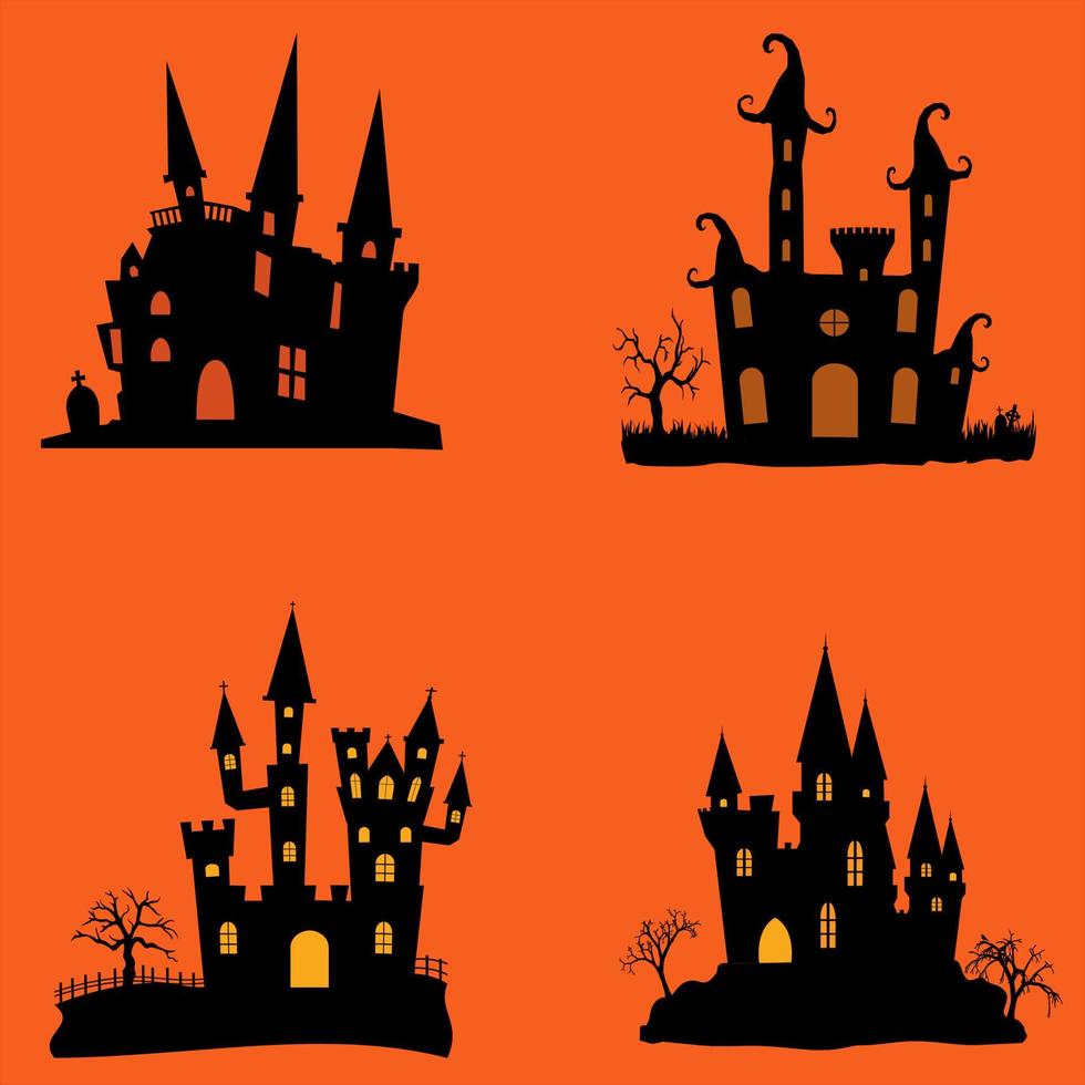 conjunto de ilustración de stock de casas de castillos espeluznantes de halloween vector