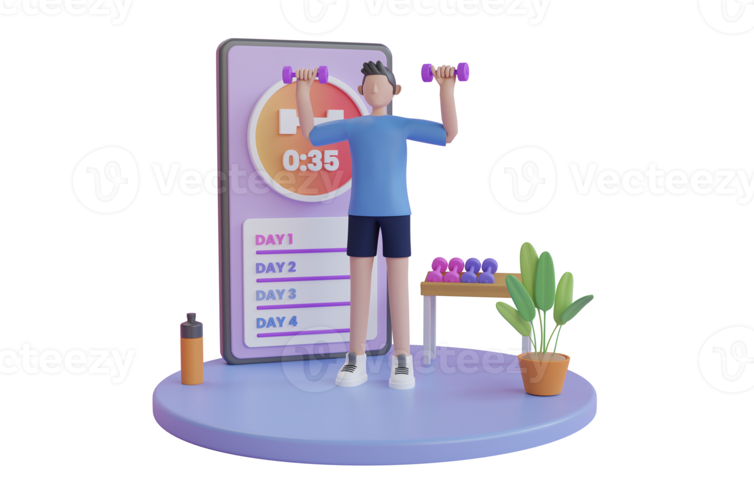 Ilustración de aplicación móvil de entrenamiento 3d. joven en el gimnasio haciendo sentadillas con barra usando un teléfono inteligente para ejercicios. Concepto de aplicaciones deportivas y de gimnasio para teléfonos inteligentes. Representación 3d. png