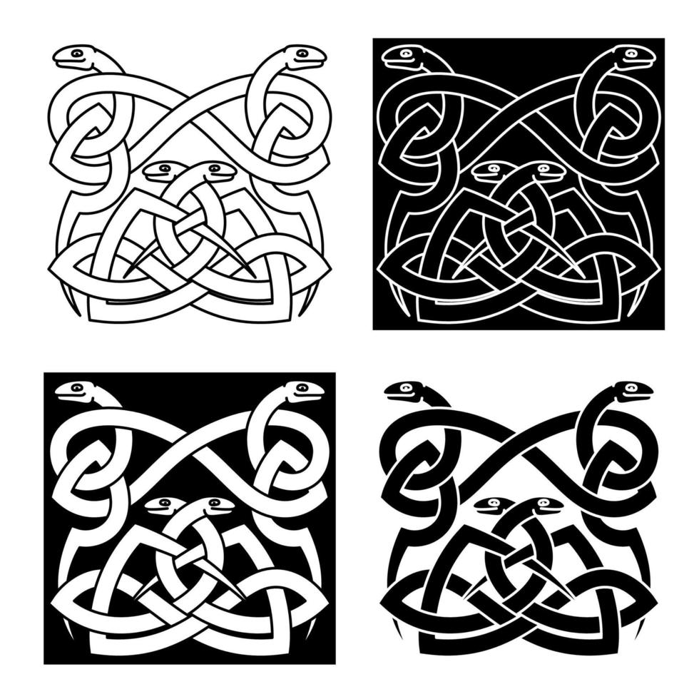 Celtic snakes knot ornaments in tribal style vector