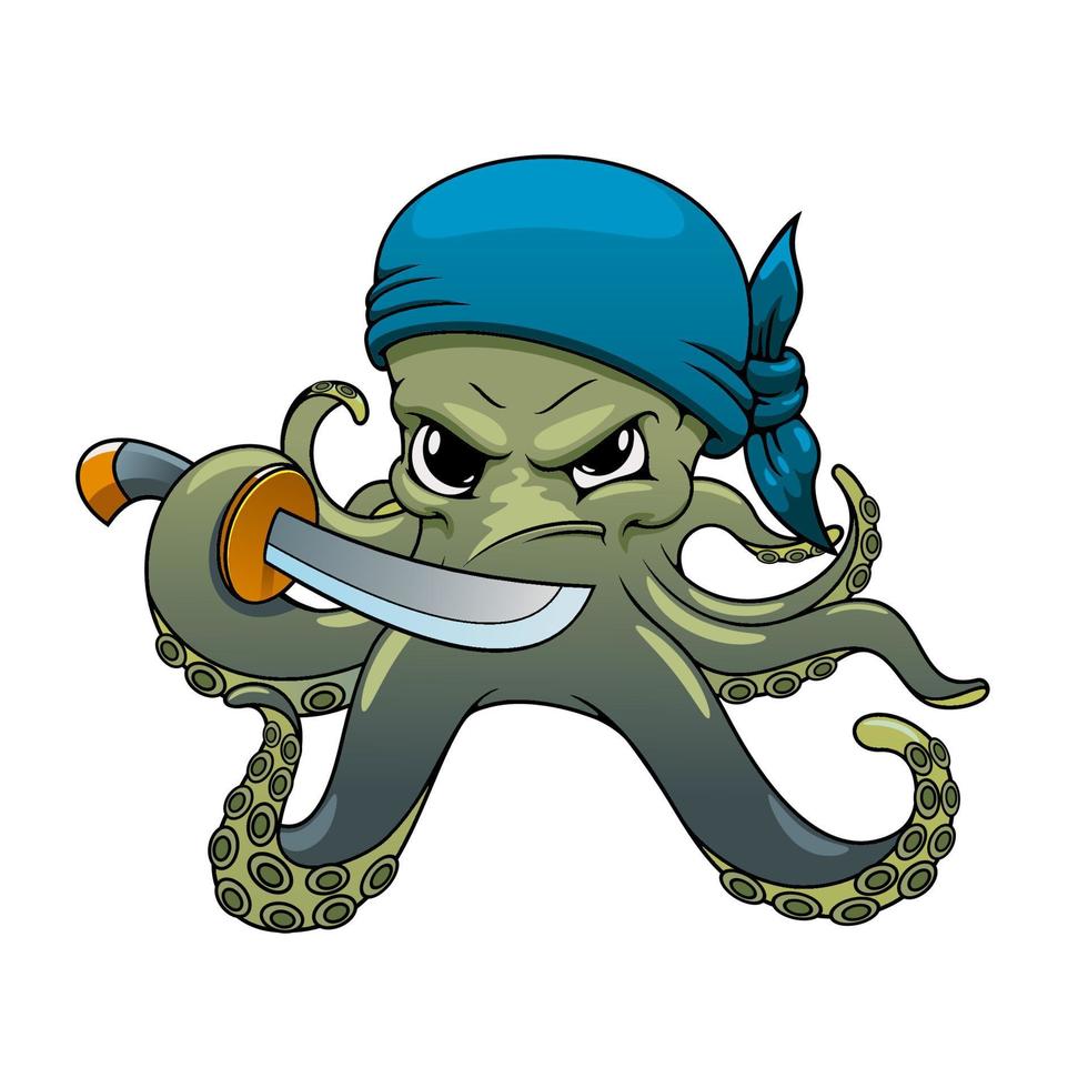 Angry cartoon octopus pirate with sword vector