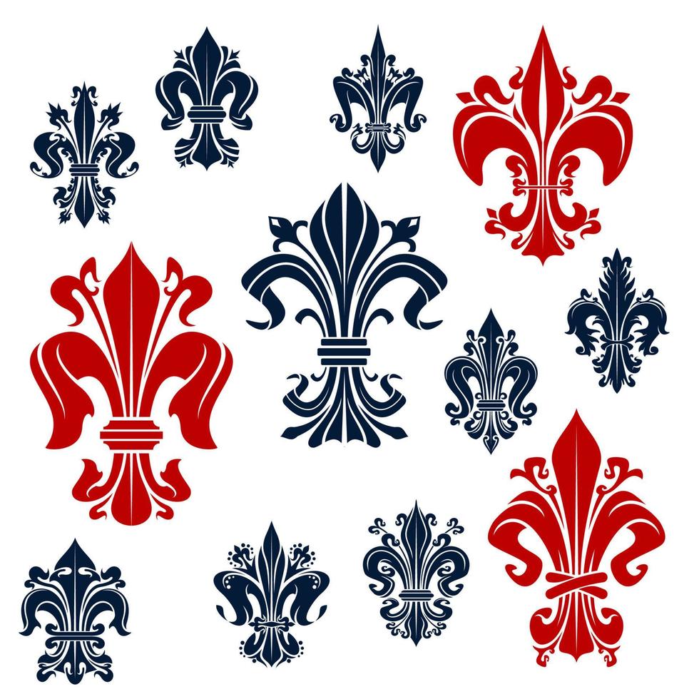 French monarchy fleur-de-lis red and blue lilies vector
