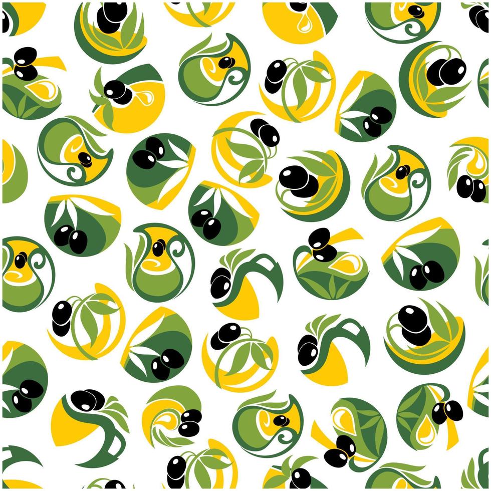 Black olive fruits with oil drops seamless pattern vector