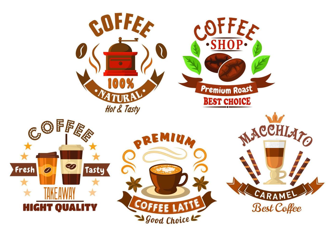 Coffee shop design elements in cartoon style vector
