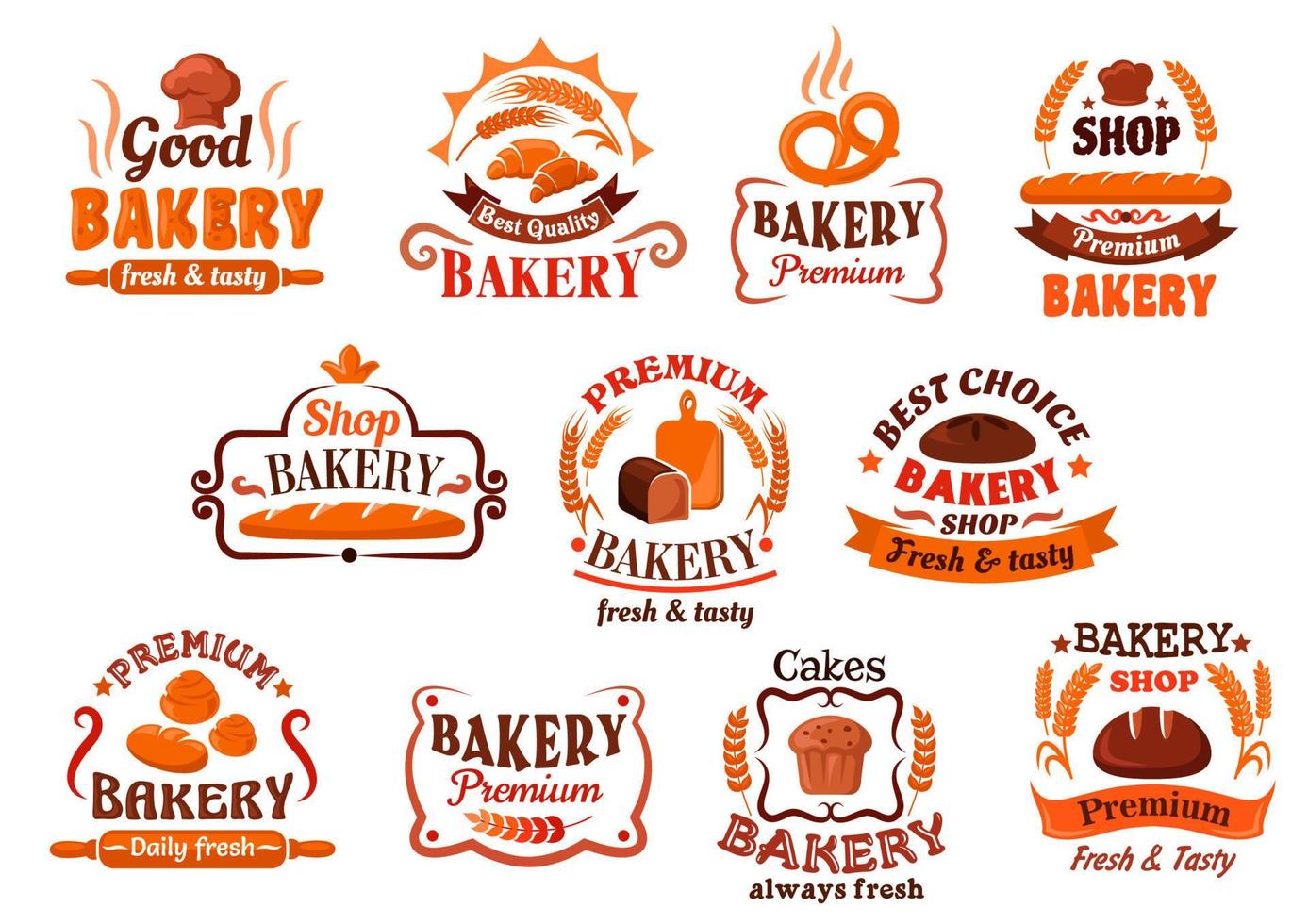 Bakery, pastry and cake shop symbols, retro style vector