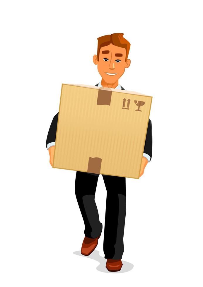 Cartoon courier delivering a parcel to recipient vector