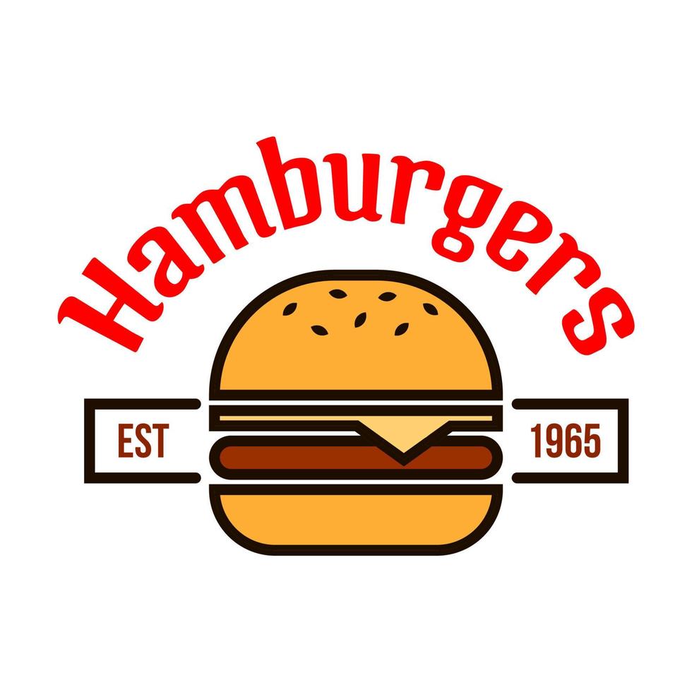 Fast food hamburgers icon with linear cheeseburger vector