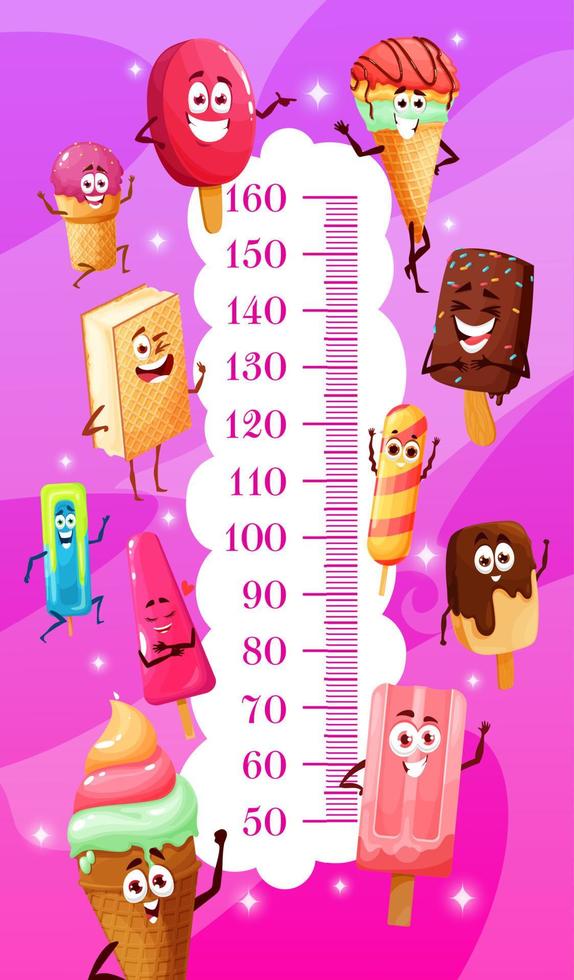 Kids height chart cartoon ice cream cones meter vector
