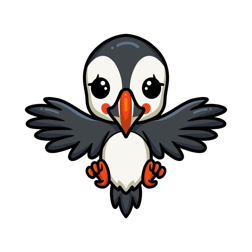 Cute little puffin bird cartoon flying vector