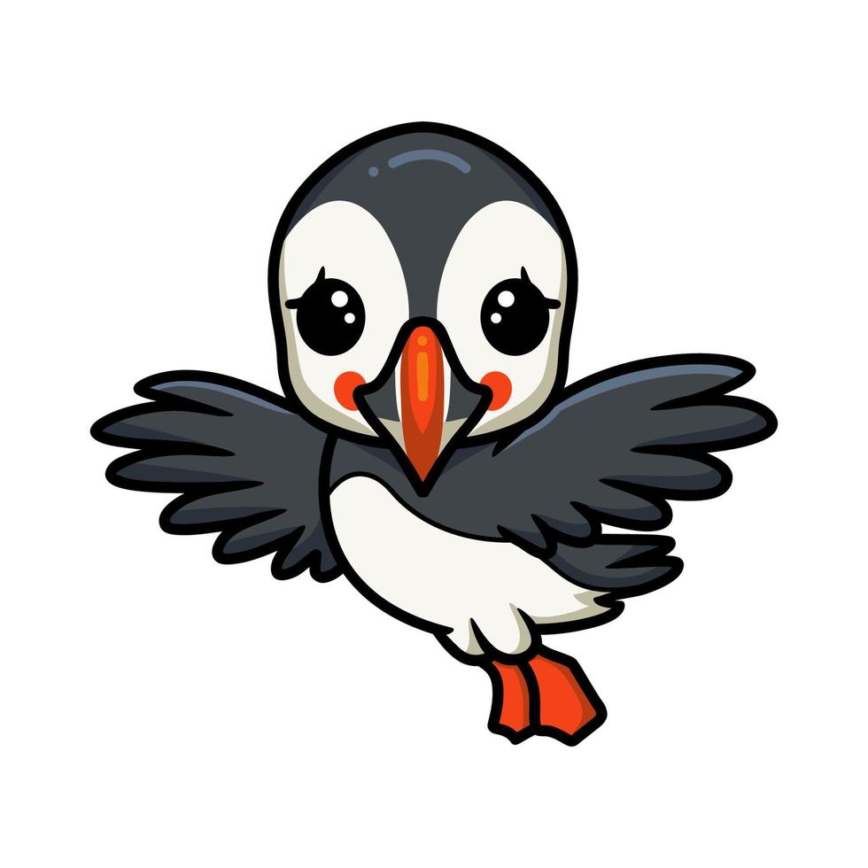 Cute little puffin bird cartoon flying vector