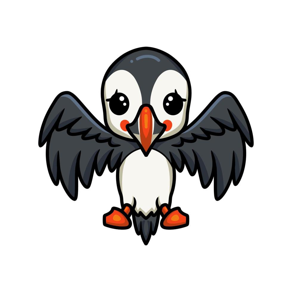 lindo, pequeño, frailecillo, pájaro, caricatura, posar vector