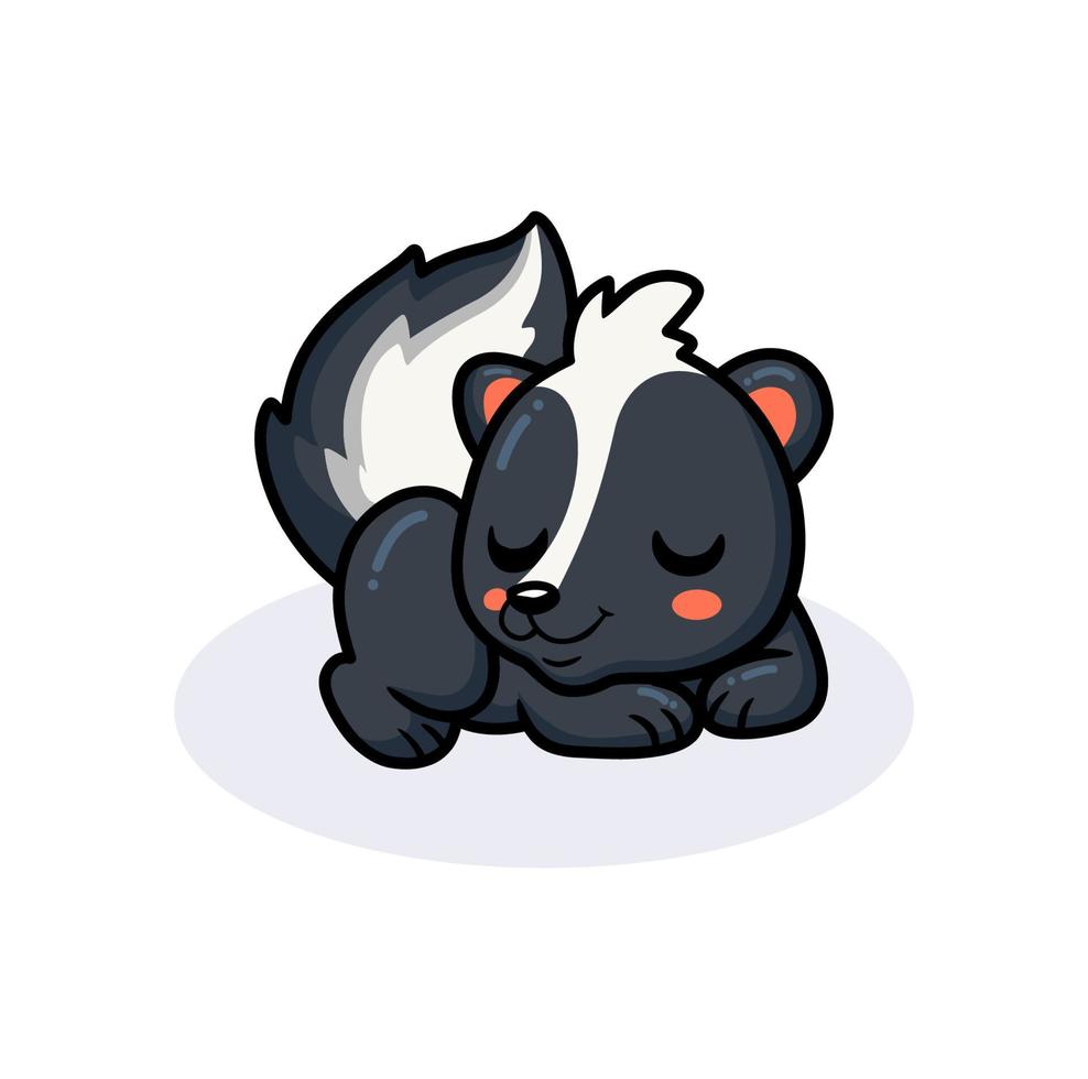 Cute little skunk cartoon lying down vector