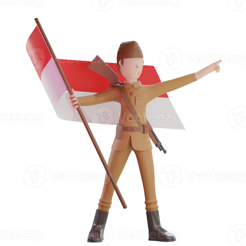 3d army character raising the flag png