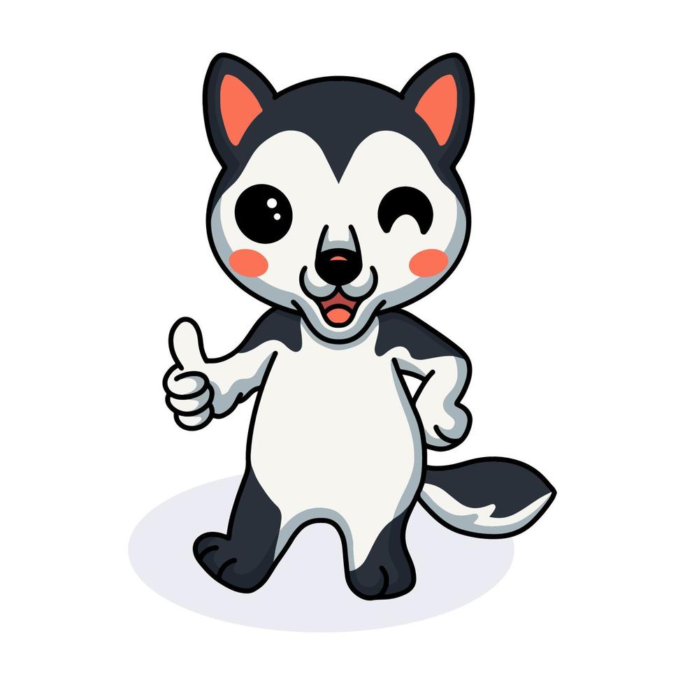 lindo pequeño perro husky de dibujos animados dando pulgar hacia arriba vector