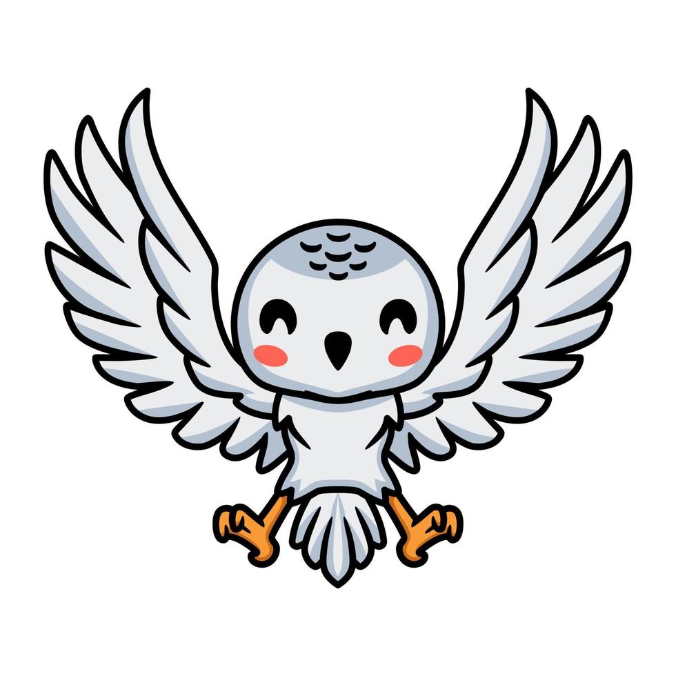 Cute little white polar owl cartoon vector