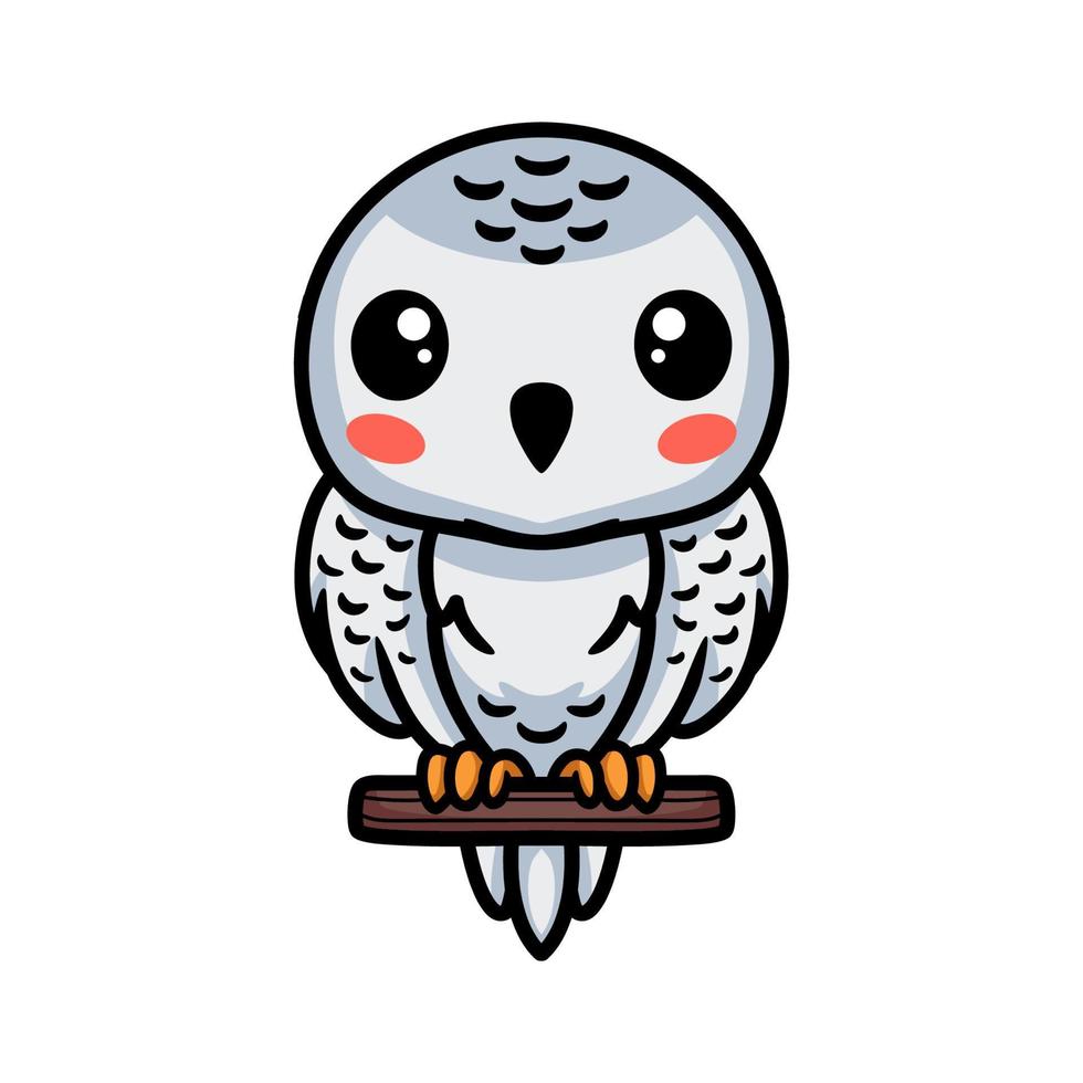 Cute little white polar owl cartoon on tree branch vector