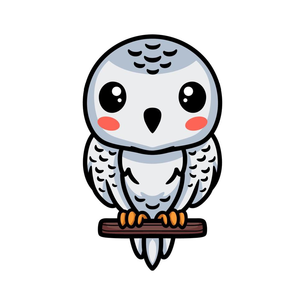 Cute little white polar owl cartoon on tree branch vector