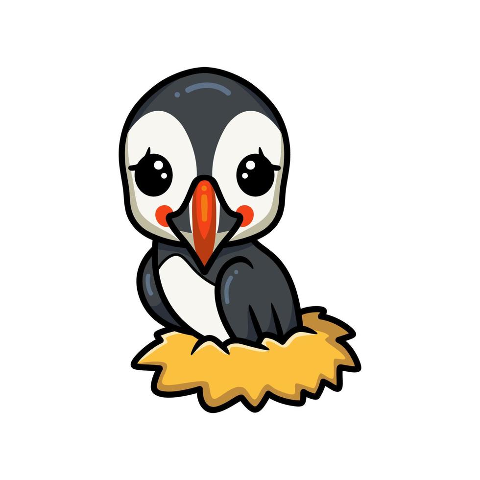 Cute little puffin bird cartoon in nest vector