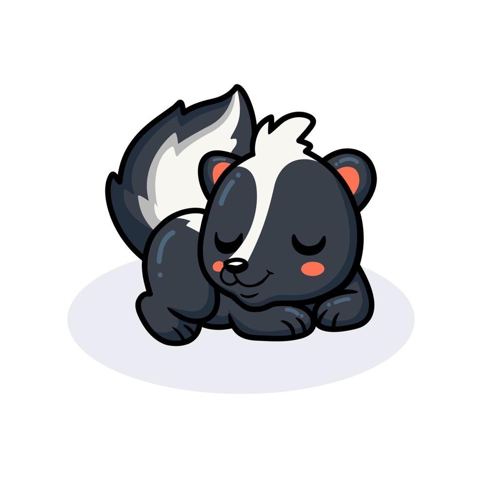 Cute little skunk cartoon lying down vector