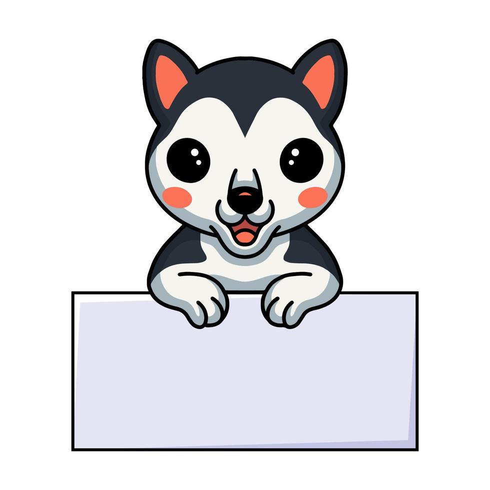 Cute little husky dog cartoon with blank sign vector