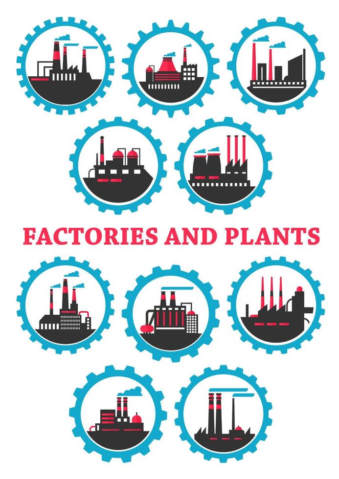 iconos de fábricas y plantas industriales vector