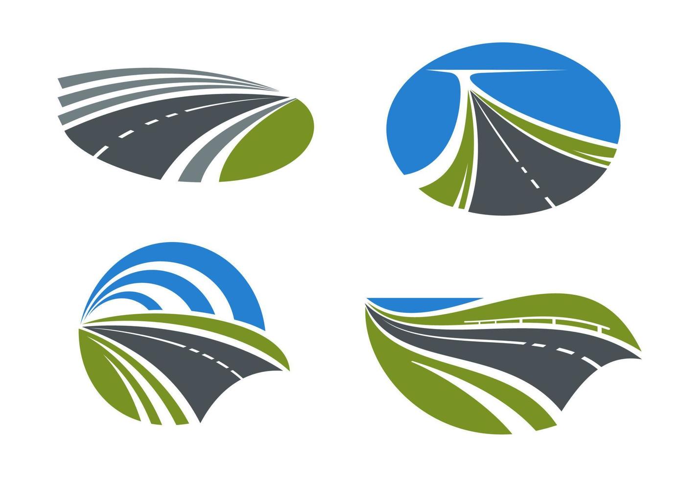 iconos de caminos y carreteras con paisajes naturales vector