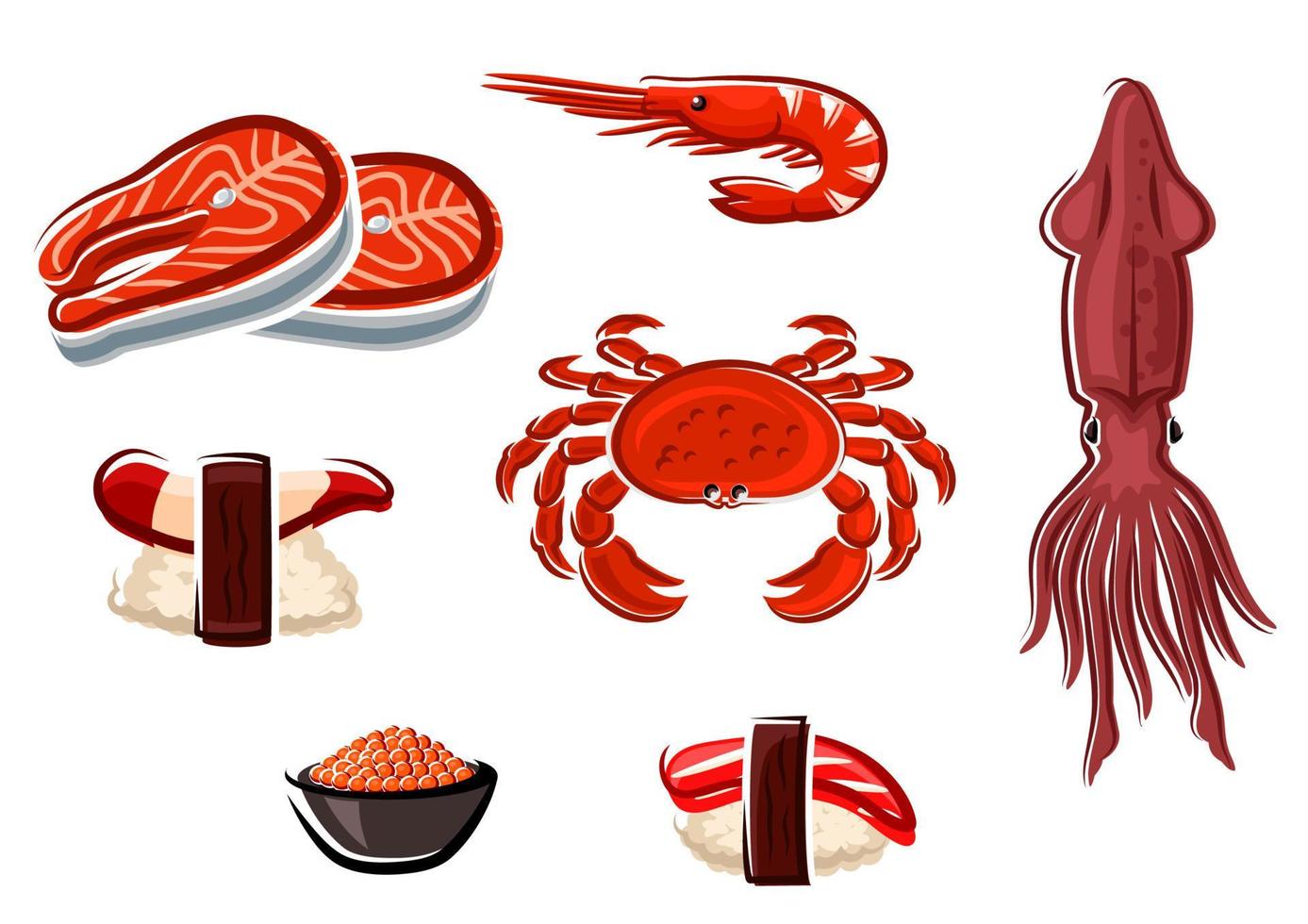 Fresh seafood and sea animals vector