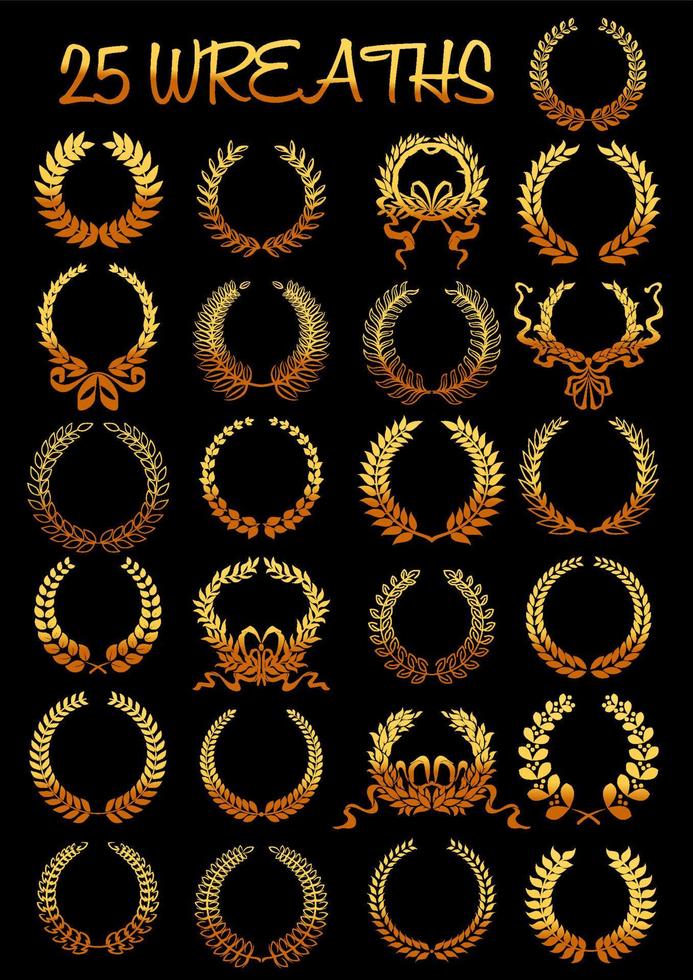 Golden laurel wreaths with ribbons vector