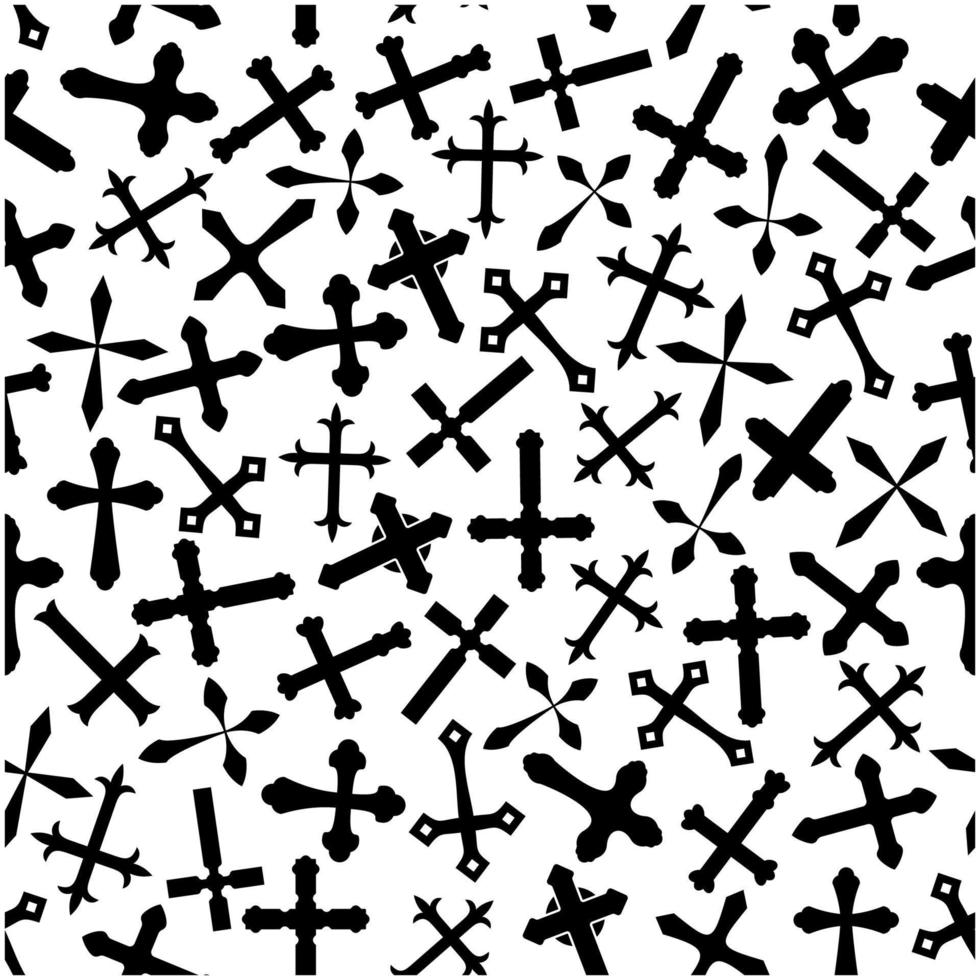 Black and white seamless ornate crosses pattern vector