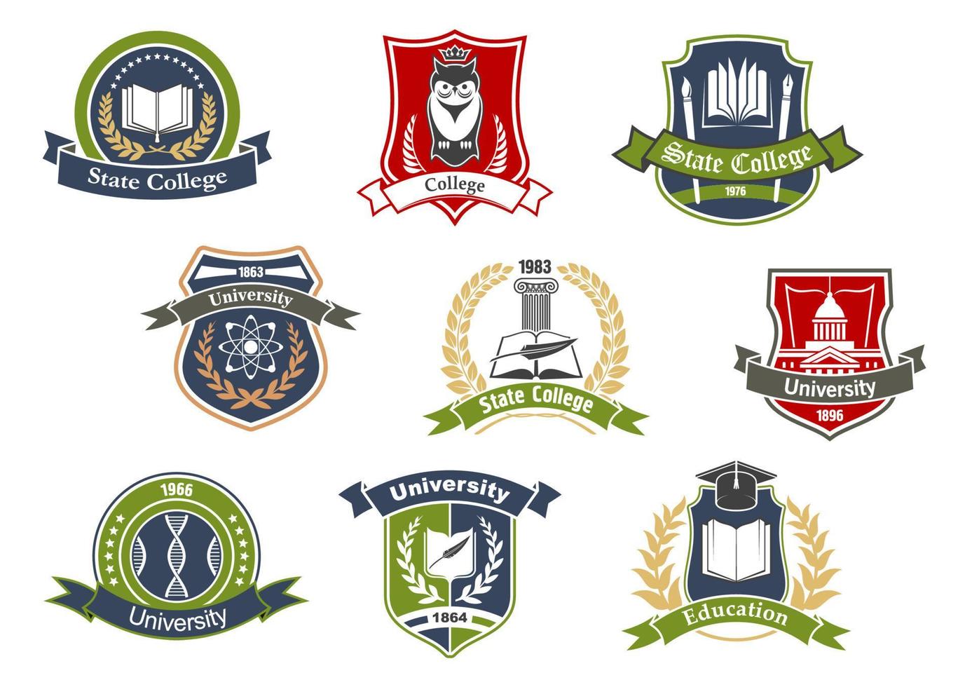 University and college school retro heraldic icons vector