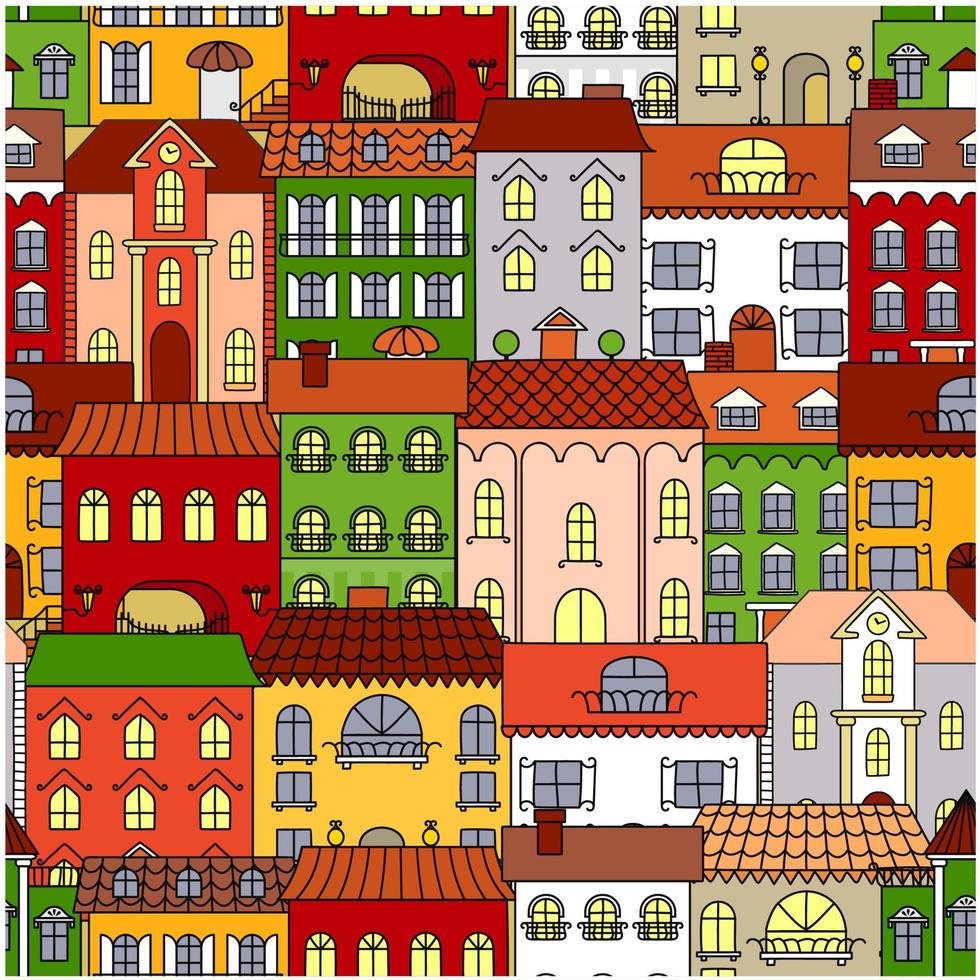 Retro seamless houses of old town streets pattern vector