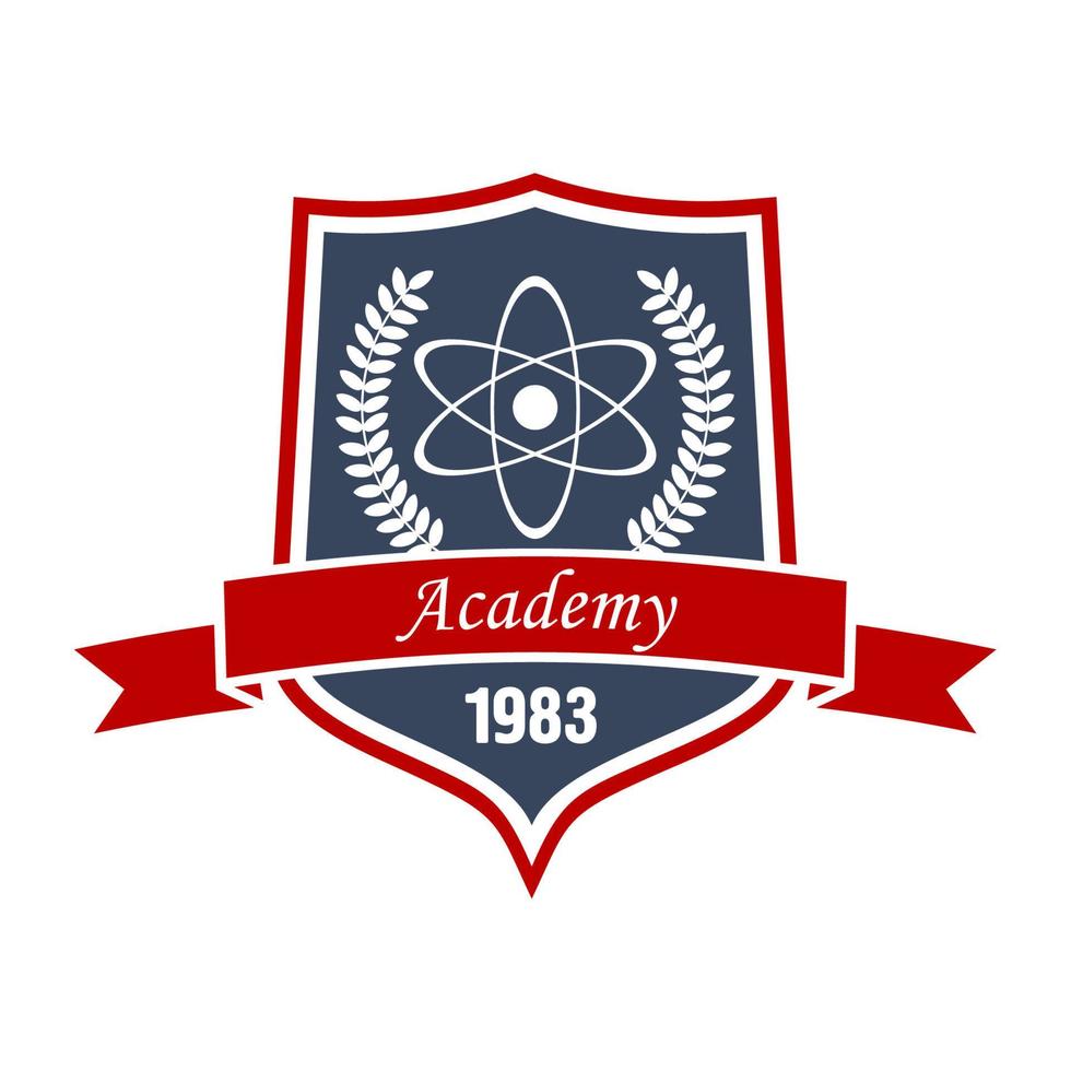 Academy of physics insignia of shield with atom vector
