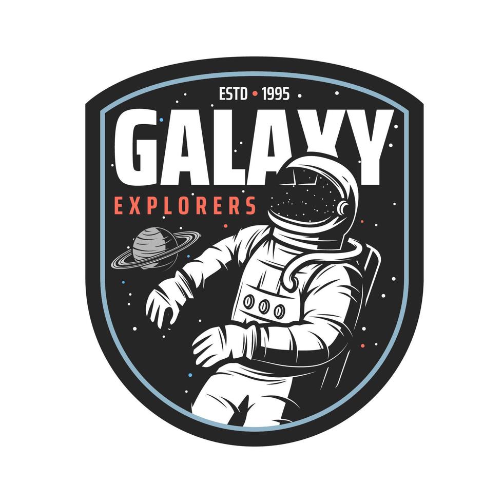 Galaxy explorers icon vector emblem with astronaut