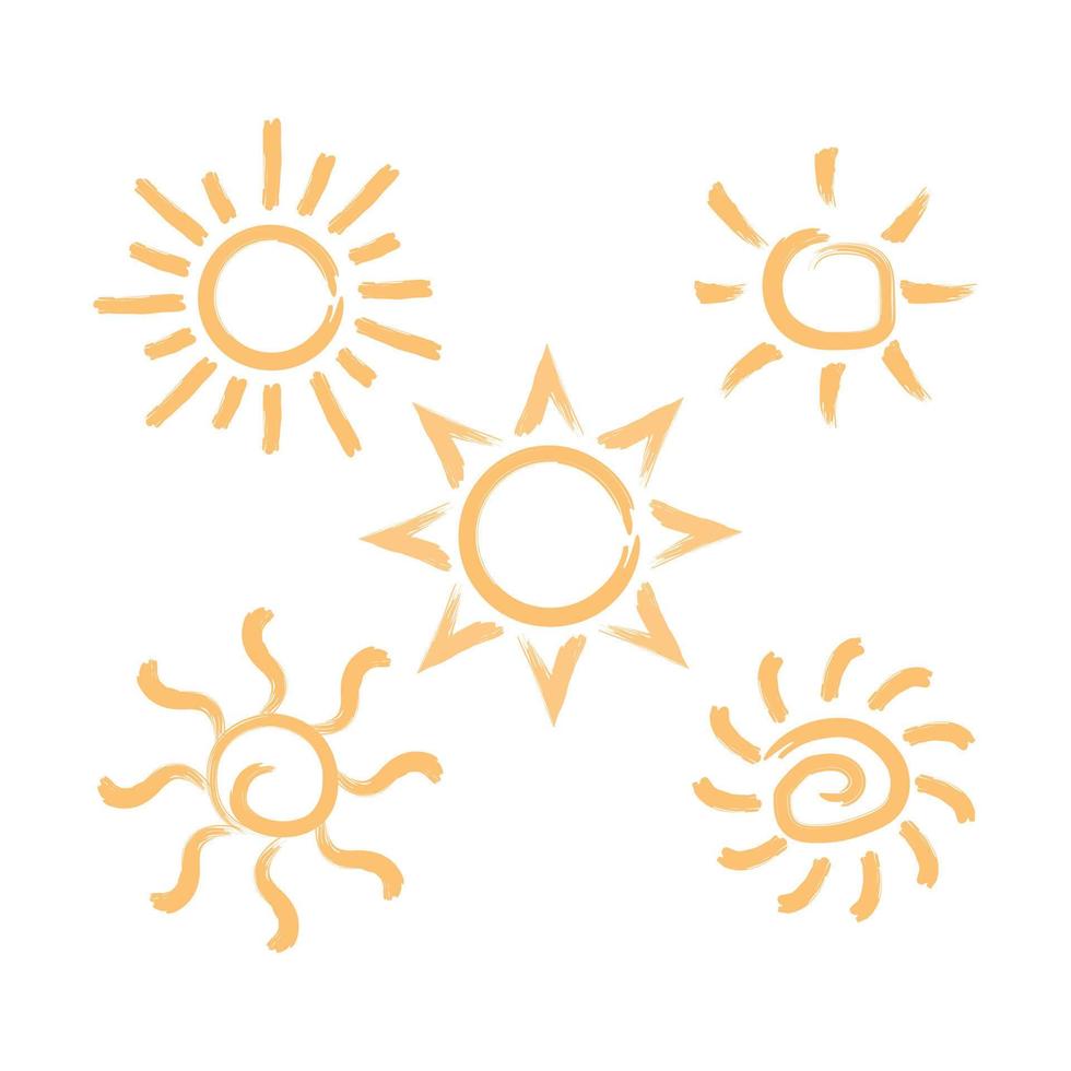 Abstract brush hand drawn style sun Vector isolated summer icon design.