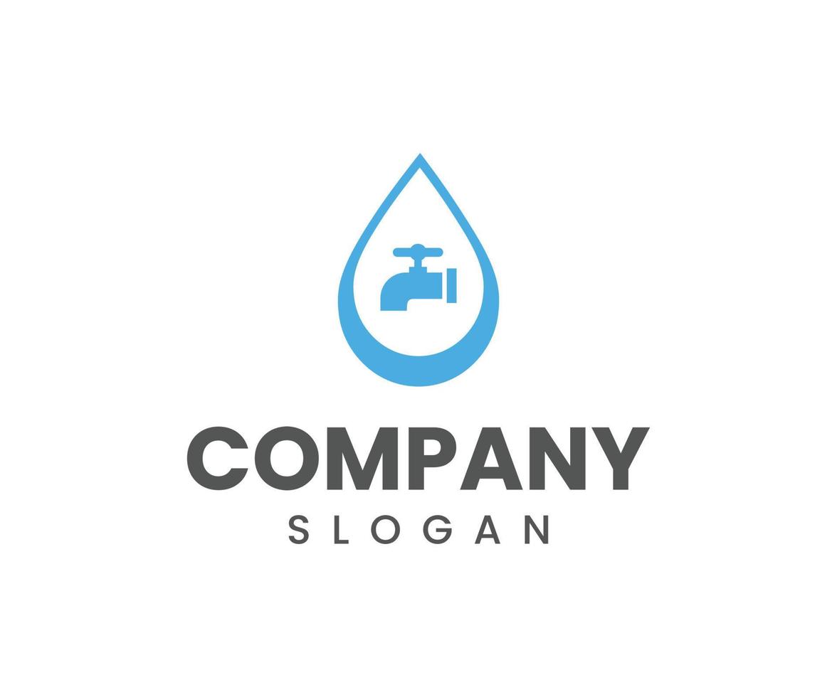 Water faucet plumbing logo design template. Water droplet logo design vector